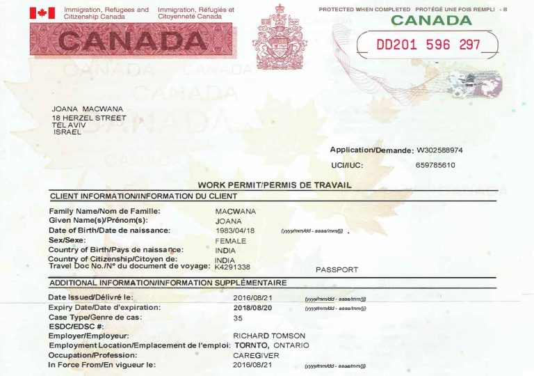 Visa de travail canadien